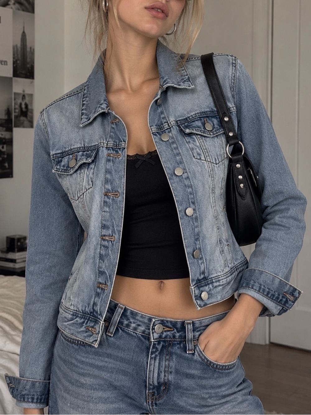 Ashley-Vintage-Charm Distressed Jean Jacket. Size M